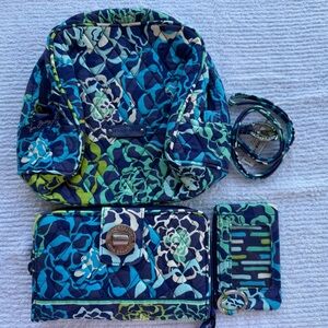 Vera Bradley Turnlock wallet, Medium cosmetic bag and Zip ID lanyard set